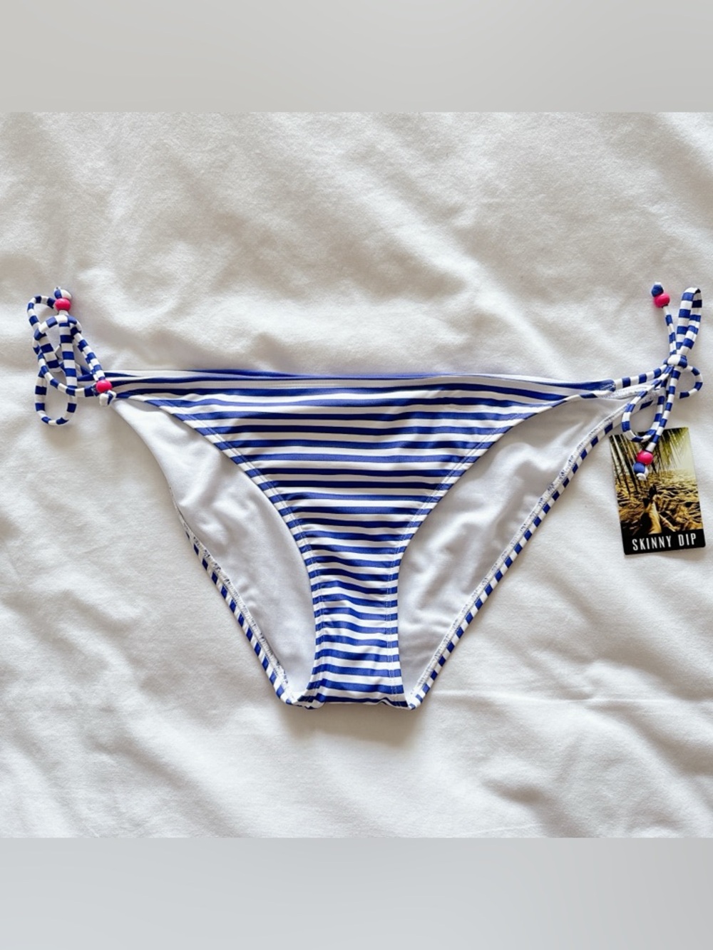 Skinny Dip Stripe String Bikini XL NWT blue & white women's bathing suit